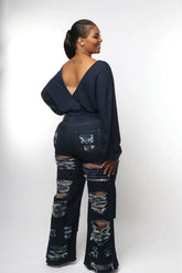 LIBERTY High Rise Distressed Dark Blue Flare Jeans
