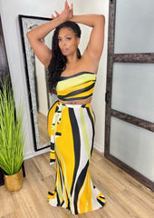 MAUI Striped Color Block Two-Piece Tube Maxi Skirt Set