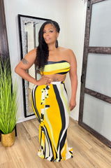MAUI Striped Color Block Two-Piece Tube Maxi Skirt Set