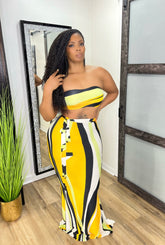 MAUI Striped Color Block Two-Piece Tube Maxi Skirt Set