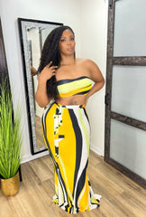 MAUI Striped Color Block Two-Piece Tube Maxi Skirt Set