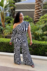 PARIS One Shoulder Jumpsuit- Long Black & White