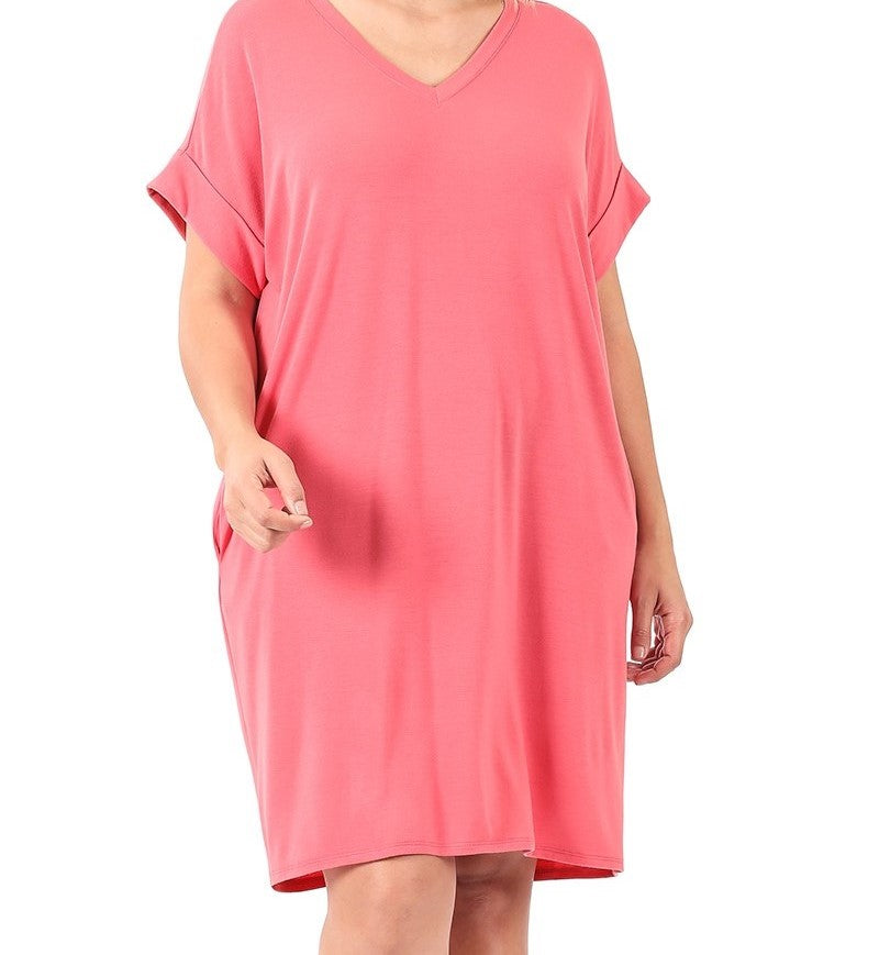 ROME Rolled Short Sleeve V-Neck Dress