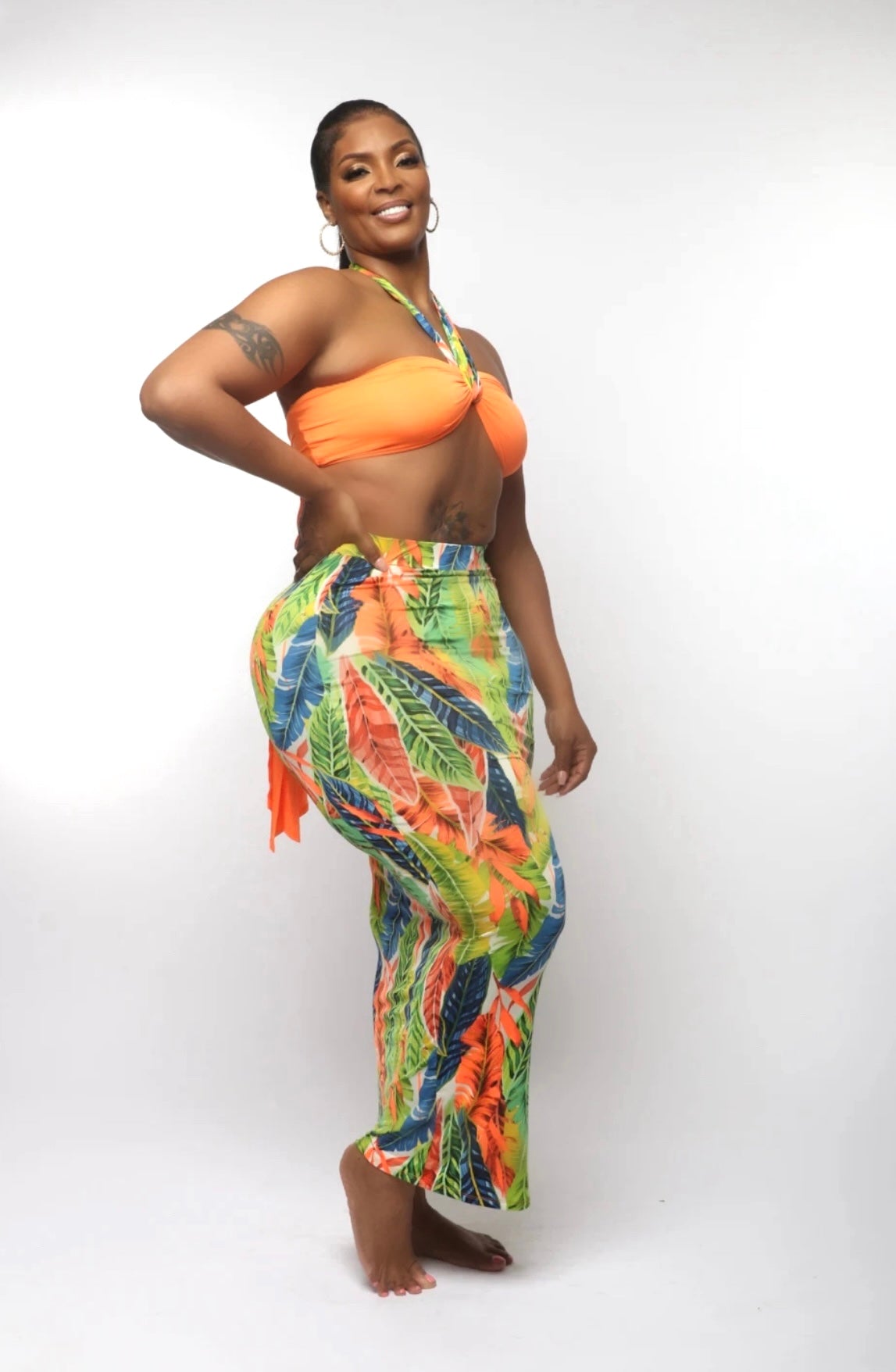 ESCAPE Sleeveless, Wraparound Multi Colored Skirt Set- Midi