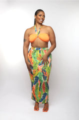 ESCAPE Sleeveless, Wraparound Multi Colored Skirt Set- Midi