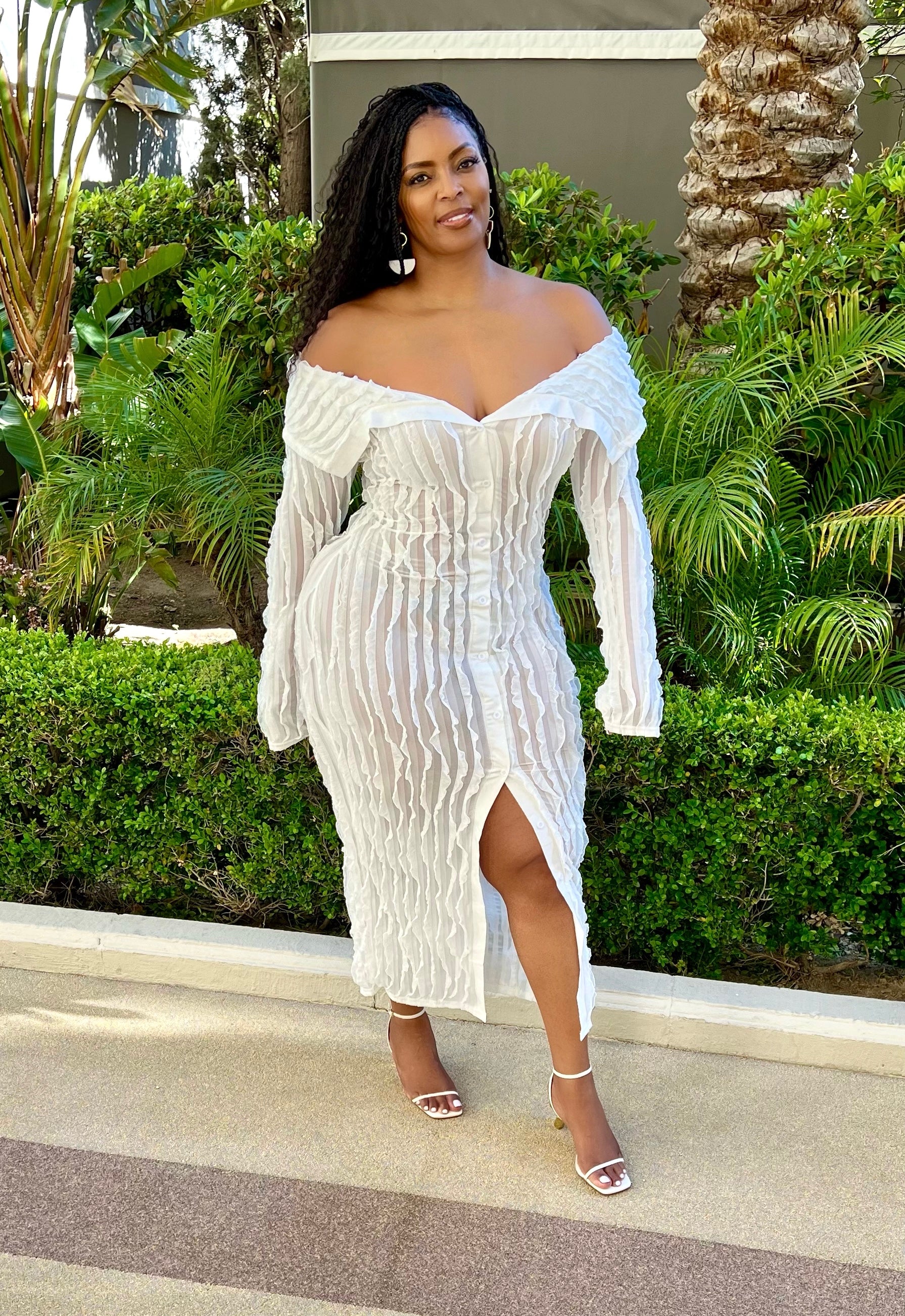 INDIA Sexy Off the Shoulder Mesh Ruffle Dress - S / White INDIA Sexy Off the Shoulder Mesh Ruffle Dress - S / White